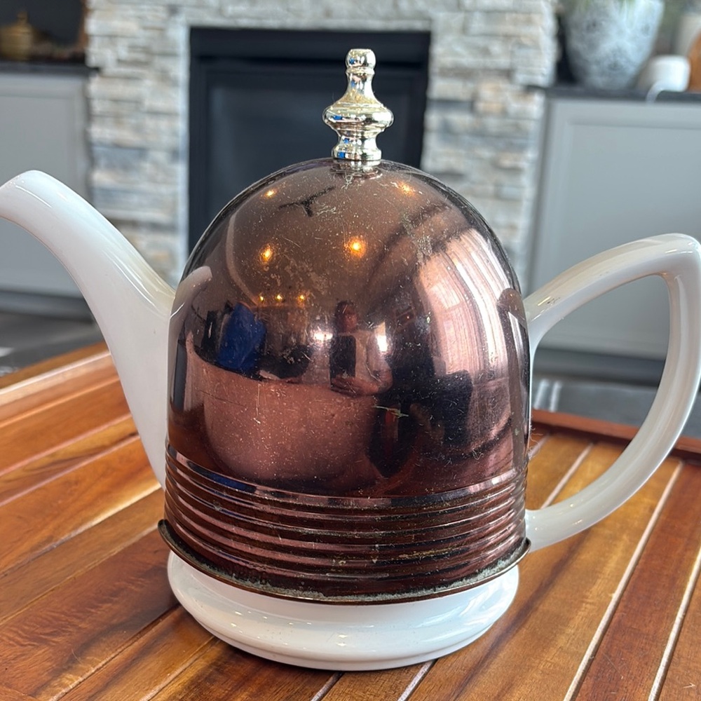 Vintage Forman Family Hall China Teapot w/Insulated Copper Cover No lid